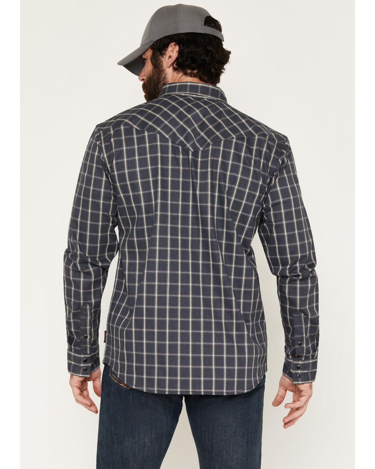 Image #4 - Cody James Men's FR Maricopa Plaid Print Long Sleeve Snap Work Shirt, Navy, hi-res