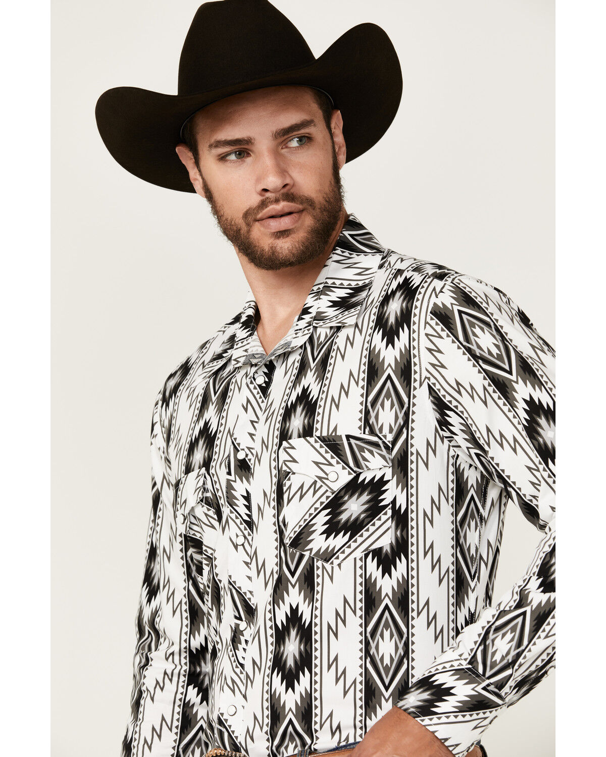 Image #2 - Rock & Roll Denim Men's Southwestern Print Long Sleeve Snap Stretch Western Shirt, White, hi-res