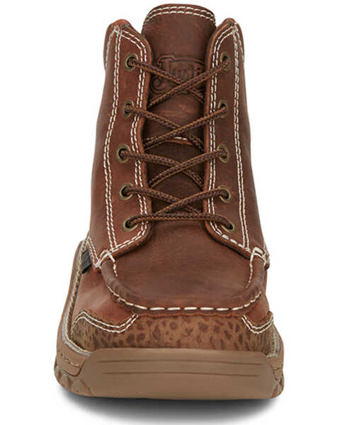 Image #4 - Justin Men's 5" Corbett Lace-Up Moc Waterproof Work Boots - Alloy Toe , Brown, hi-res