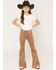 Image #1 - Shyanne Girls' Studded Side Seam Faux Suede Flare Pants, Coffee, hi-res