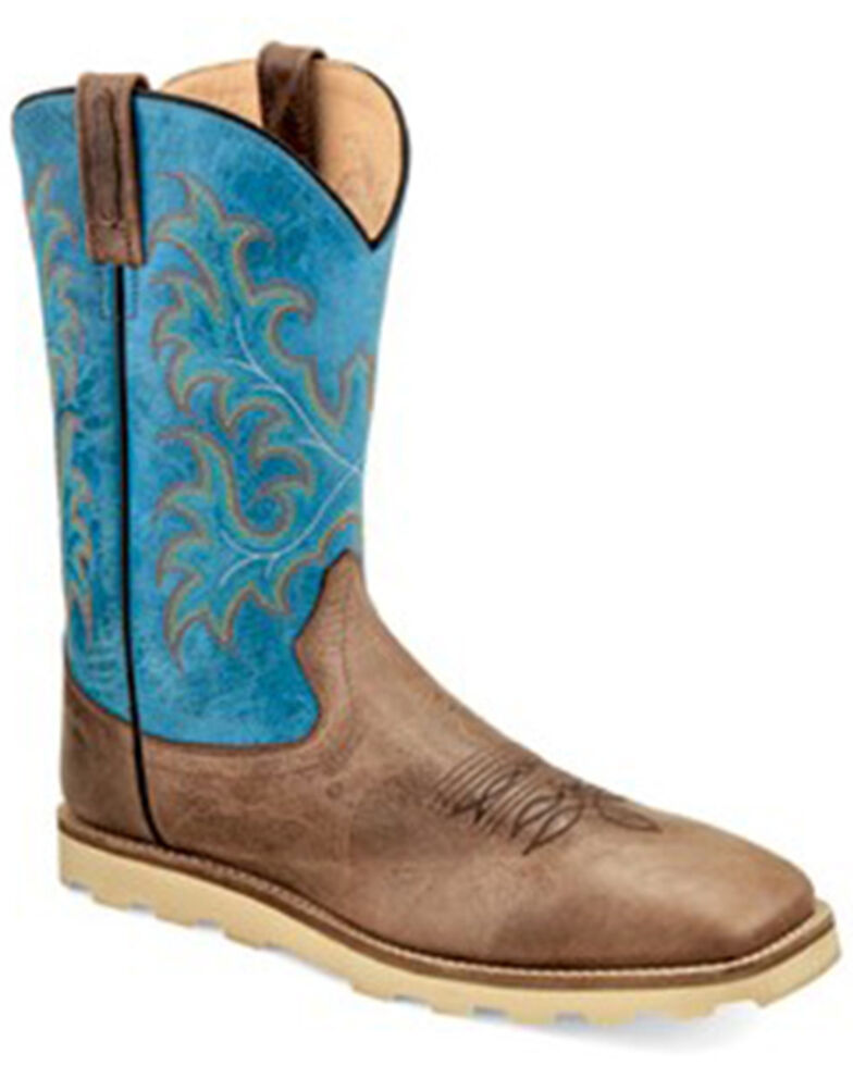 Old West Men's Western Boots - Wide Square Toe, Blue, hi-res