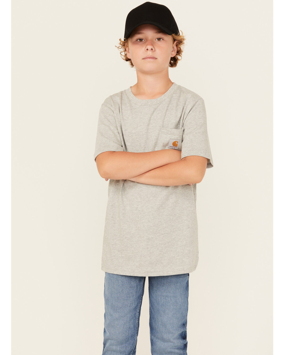Image #1 - Carhartt Boys' Solid Short Sleeve Pocket T-Shirt, Grey, hi-res