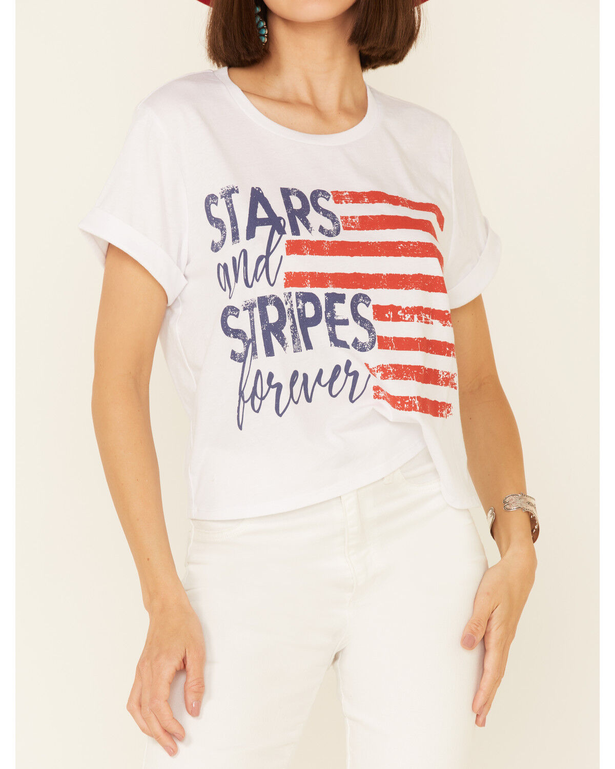 Image #3 - Cut & Paste Women's Stars & Stripes Forever Graphic Crop Tee, Ivory, hi-res