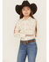 Image #1 - Ariat Girls' Sienna Conversation Print Team Long Sleeve Button-Down Stretch Western Shirt, White, hi-res