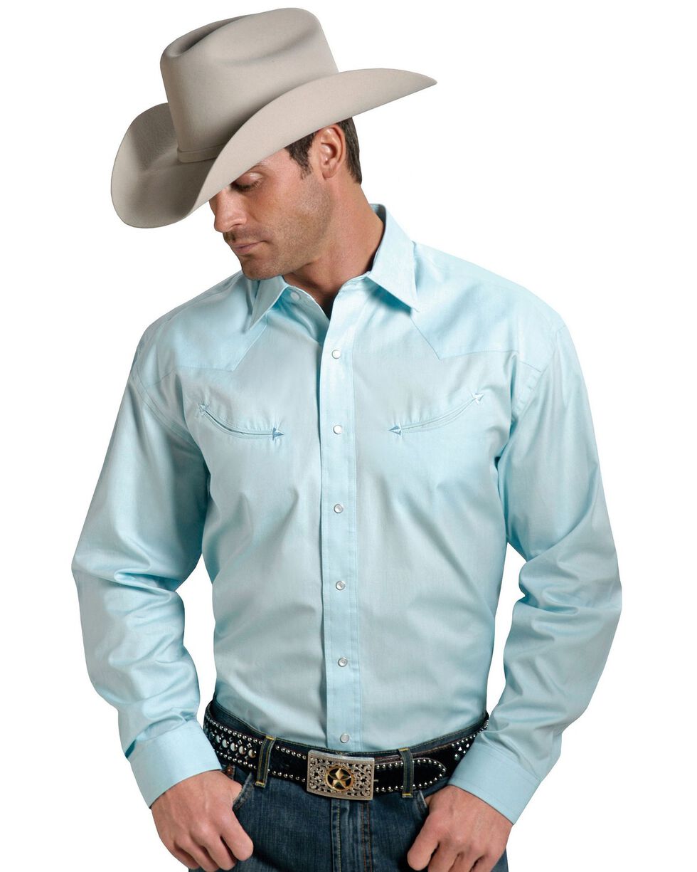 25480円 【レビューで送料無料】 Stetson Men's Solid Button Oxford Long Sleeve Western Shirt Aqua Large