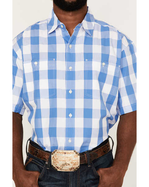 Image #3 - Resistol Men's Lantana Buffalo Check Plaid Print Short Sleeve Button Down Western Shirt , White, hi-res