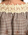 Young Essence Women's Off The Shoulder Embroidered Gingham Top, Brown, hi-res