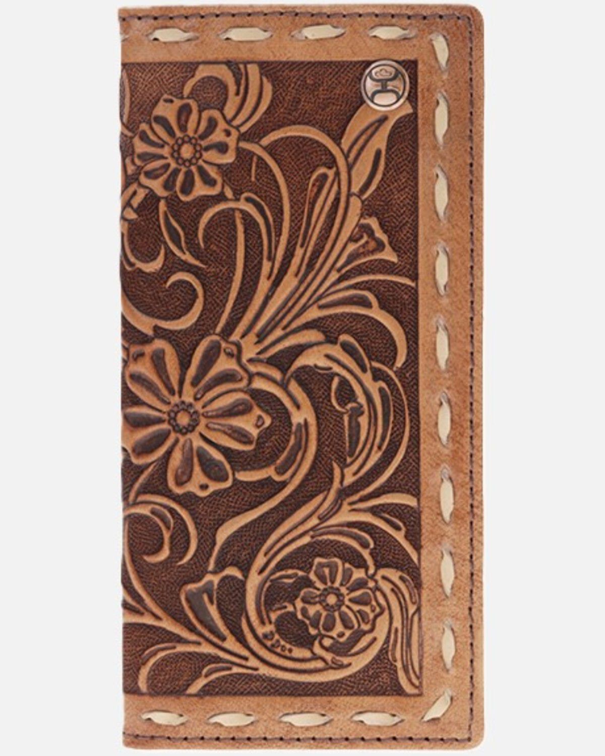 Hooey Men's Tuff Tooled Leather Floral Rodeo Wallet, Brown, hi-res
