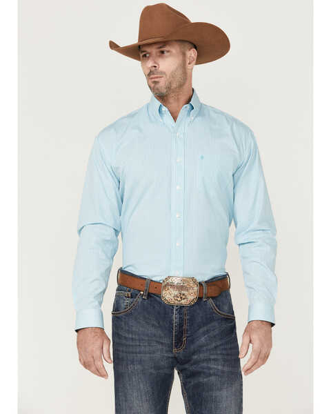 Stetson Men's Deco Geo Print Long Sleeve Button Down Western Shirt , Blue, hi-res