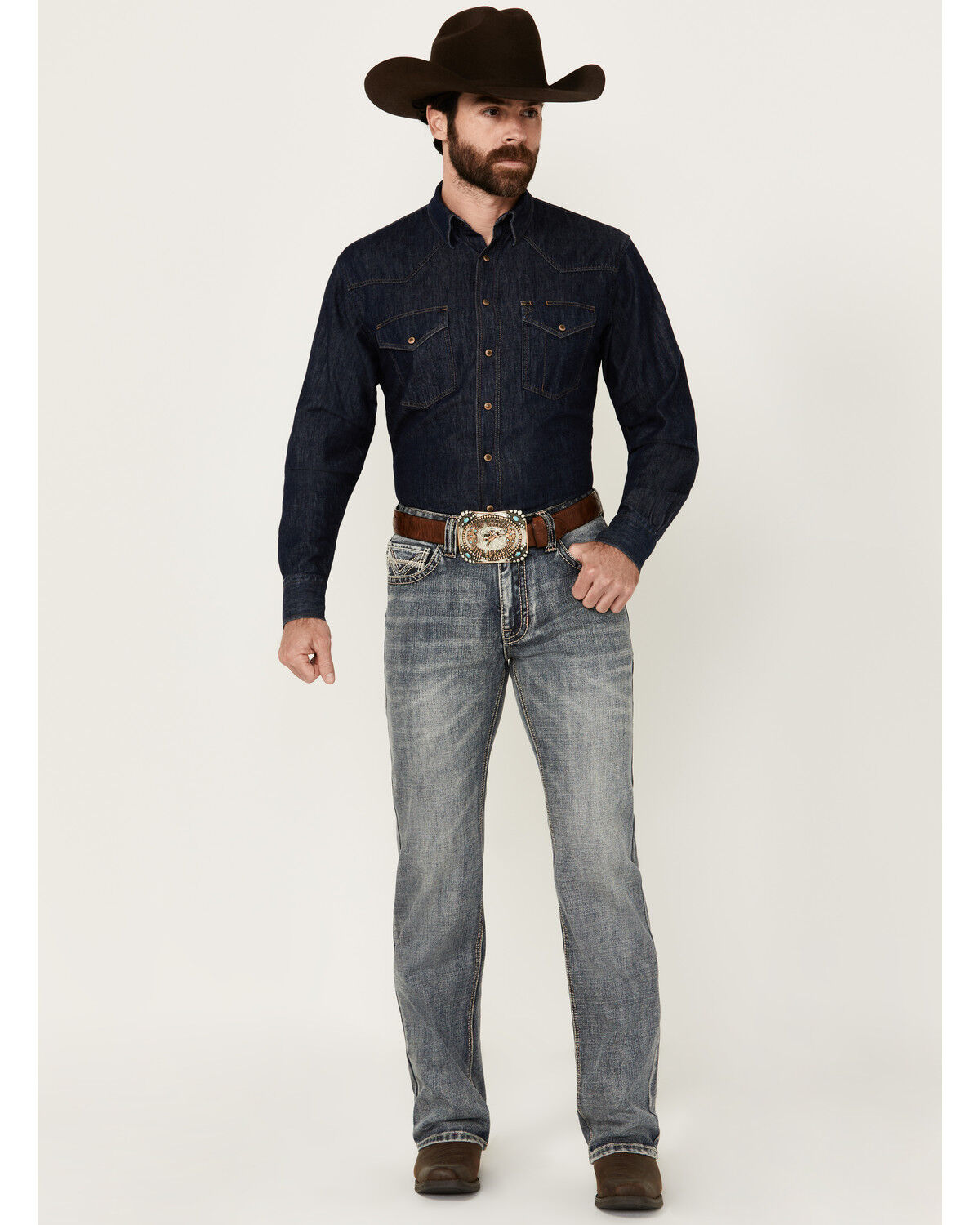 Image #1 - Rock & Roll Denim Men's Double Barrel Medium Wash Relaxed Bootcut Denim Jeans, Medium Wash, hi-res