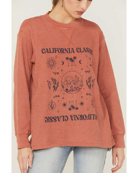 Image #2 - Cleo + Wolf Women's California Classic Graphic Thermal Pullover Sweatshirt, Brick Red, hi-res