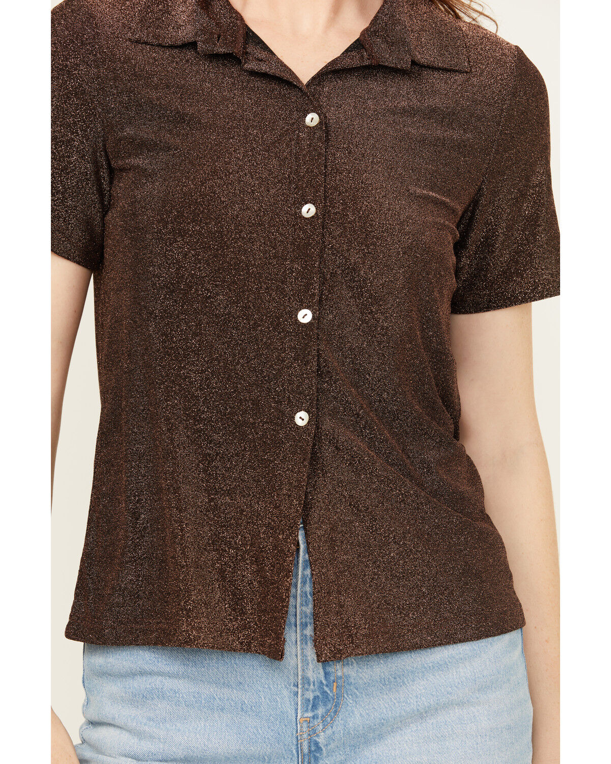 Image #2 - Molly Bracken Women's Short Sleeve Button-Down Shirt, Brown, hi-res