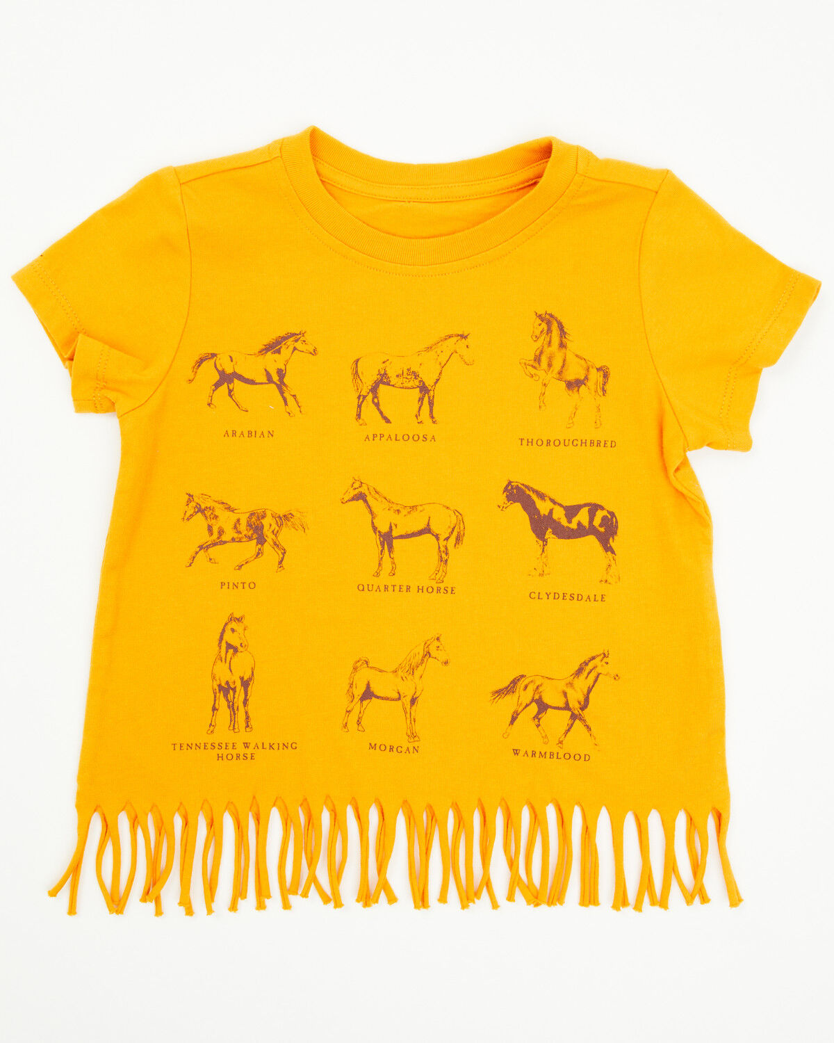Image #1 - Shyanne Toddler Girls' Horse Breeds Fringe Short Sleeve Graphic Tee, Gold, hi-res
