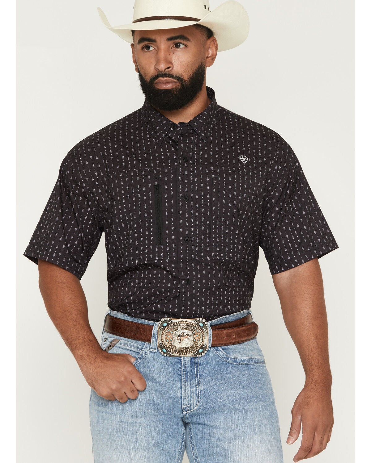 Ariat Men's Printed VentTEK Short Sleeve Button-Down Shirt, Black, hi-res