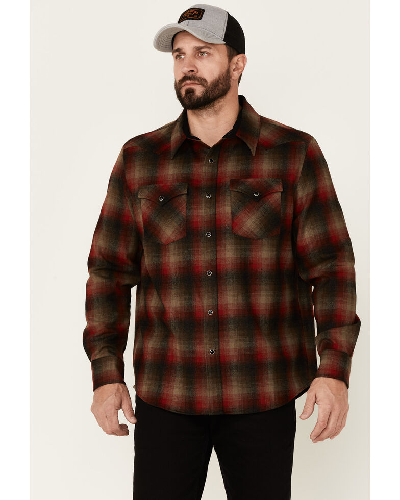 Pendleton Men's Brown & Red Canyon Large Plaid Long Sleeve Snap Western Flannel Shirt , Brown, hi-res