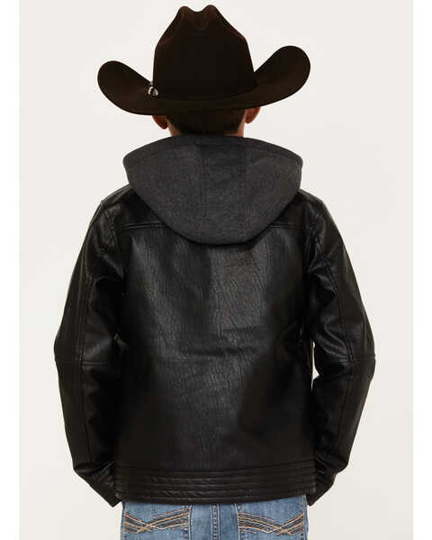 Image #4 - Cody James Boys' Hooded Faux Leather Moto Jacket, Black, hi-res