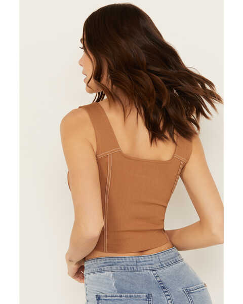 Girls Light Brown Ribbed Square Neck Corset Top