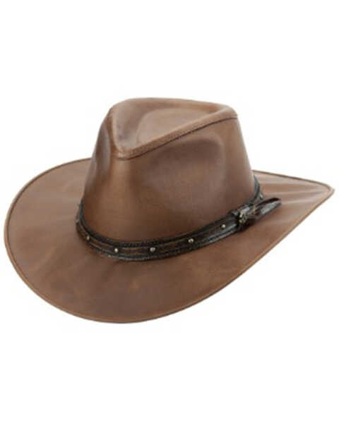 Bullhide Men's Wayfarer Leather Western Fashion Hat, Brown, hi-res