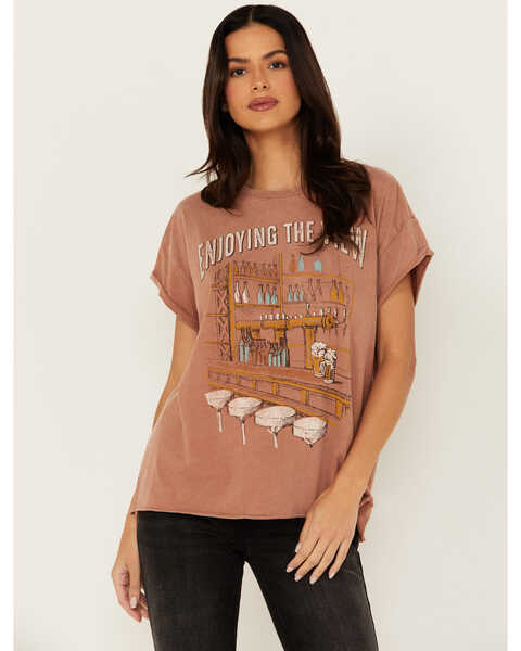 Cleo + Wolf Women's Enjoying The View Relaxed Short Sleeve Graphic Tee, Rust Copper, hi-res