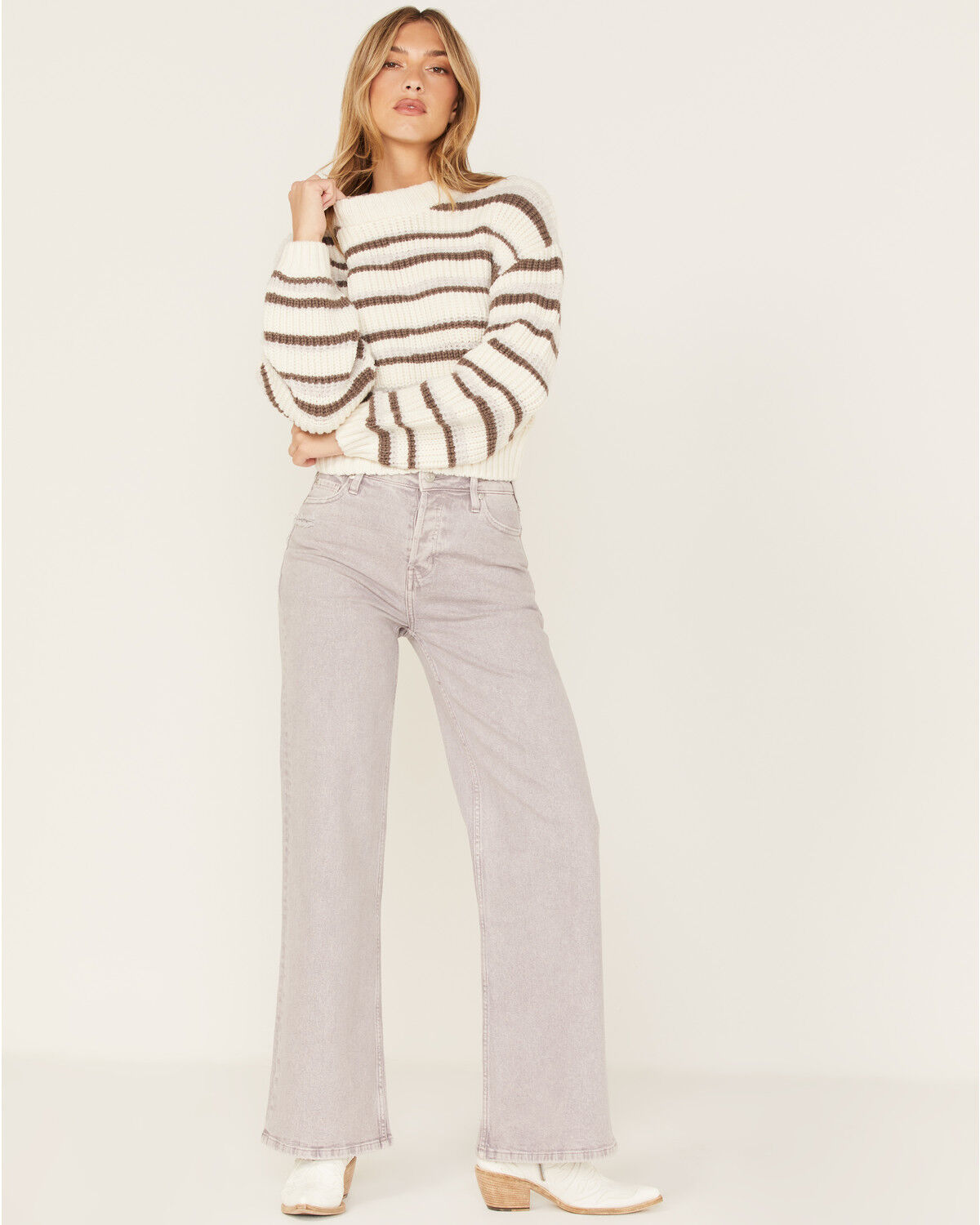 Image #1 - Cleo + Wolf Women's High Rise Loose Straight Jeans, Purple, hi-res