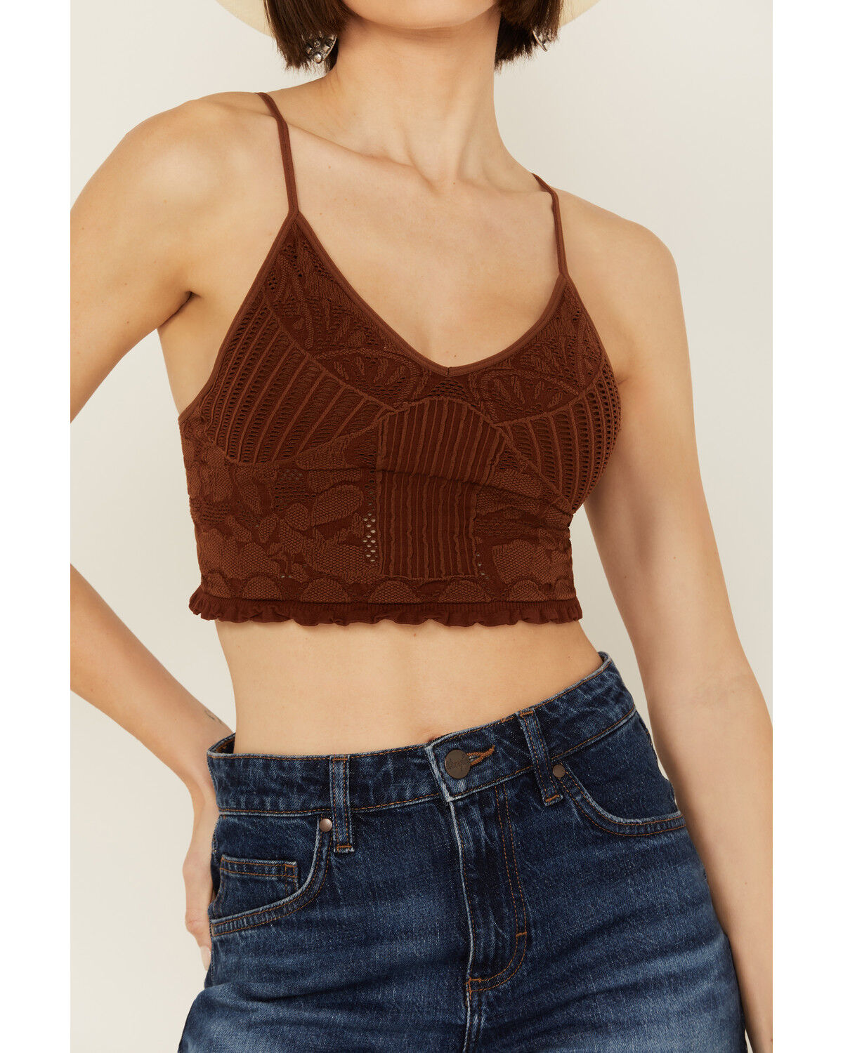 Image #3 - Fornia Women's Seamless Floral Bralette, Brown, hi-res