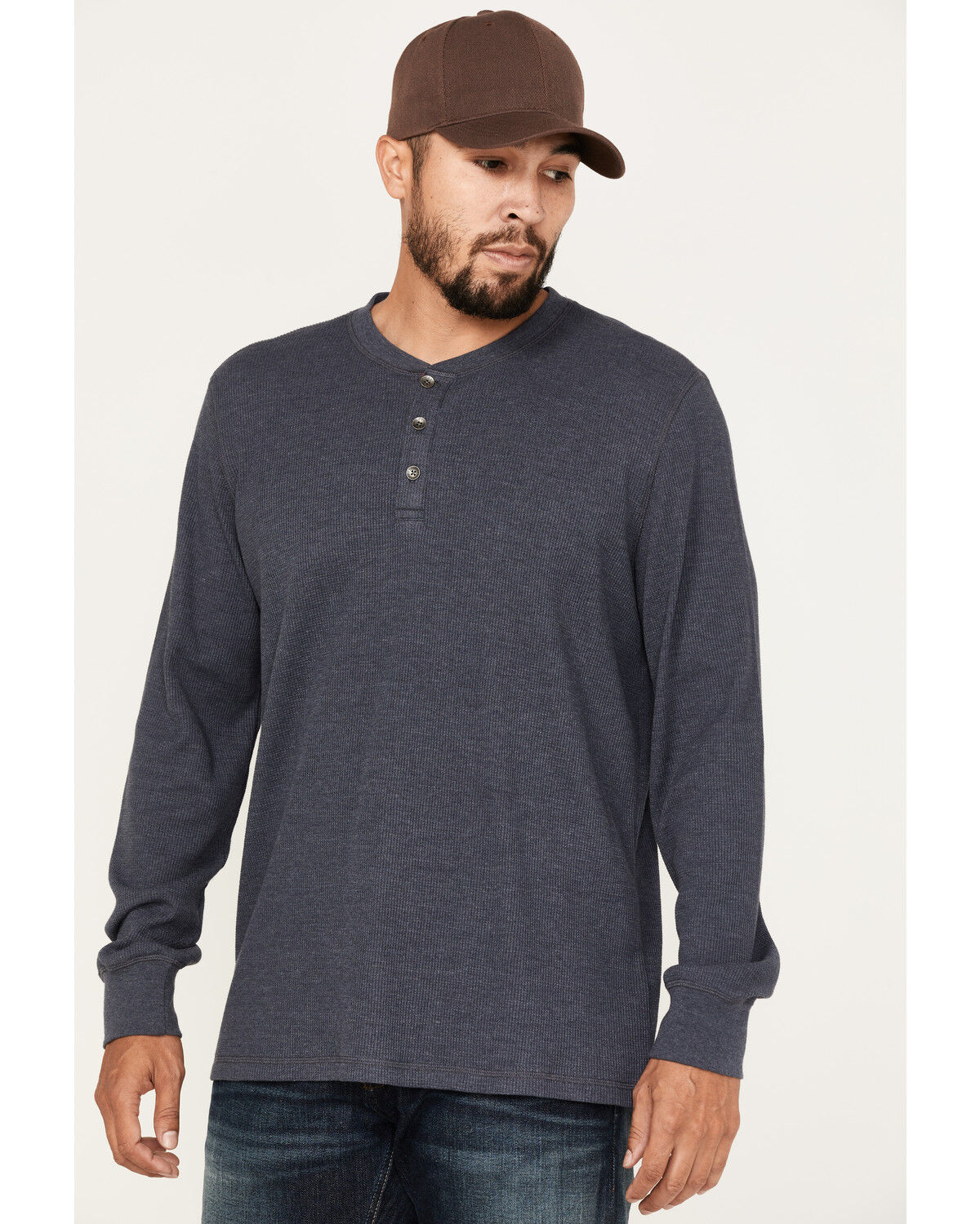 Image #2 - North River Men's Heathered Waffle Long Sleeve Henley Shirt, Indigo, hi-res