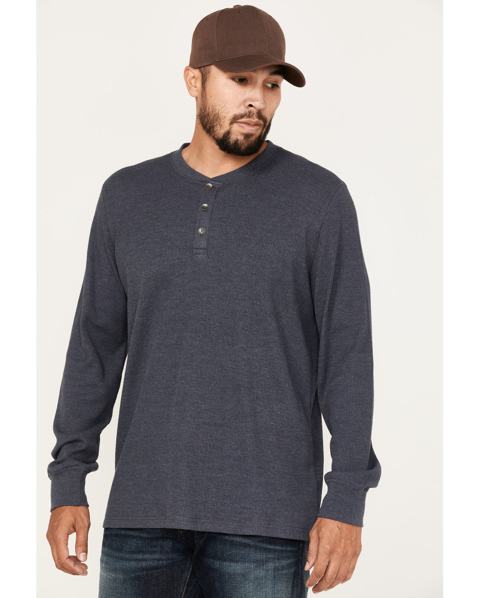 Image #2 - North River Men's Heathered Waffle Long Sleeve Henley Shirt, Indigo, hi-res