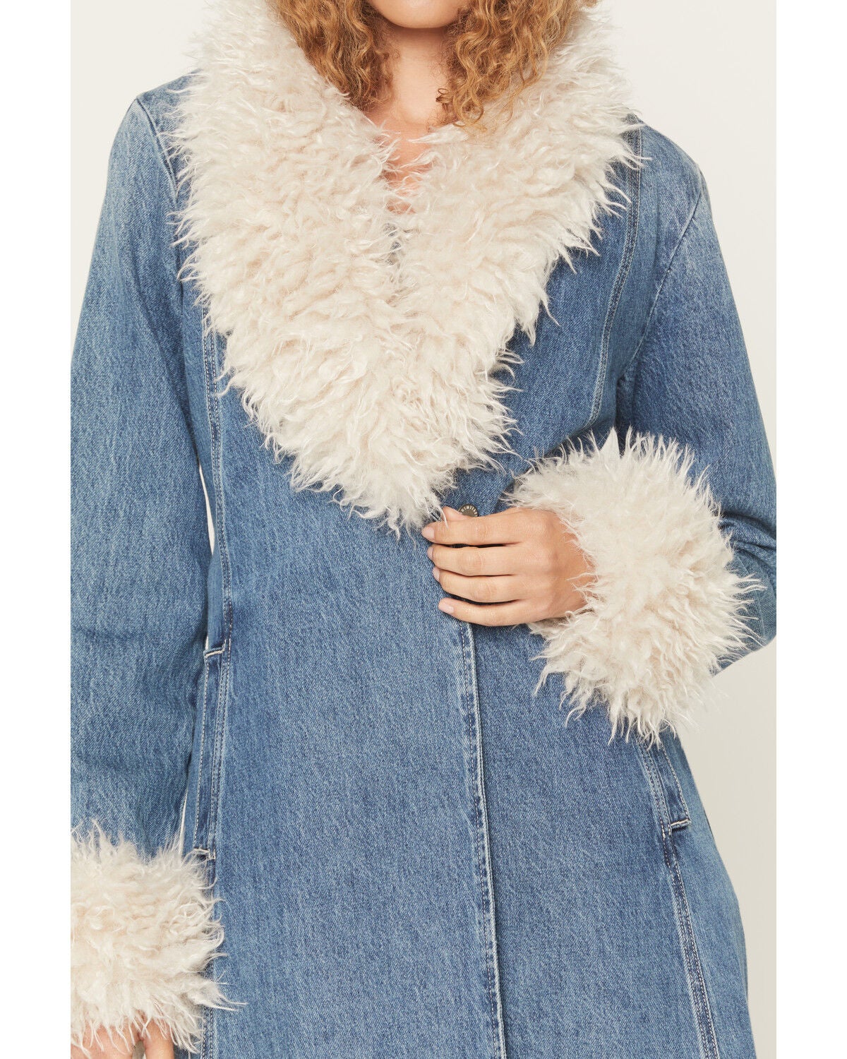 Image #3 - Idyllwind Women's Thistle Long Denim Fur Collar Trench Coat, , hi-res