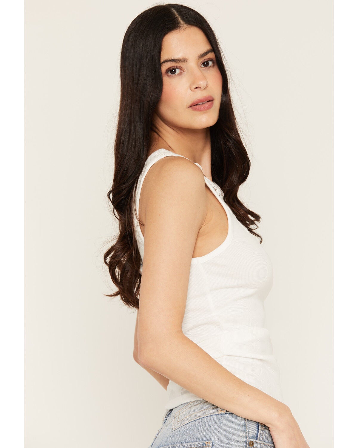 Image #2 - Blue Life Women's Lace Neck Tank, White, hi-res