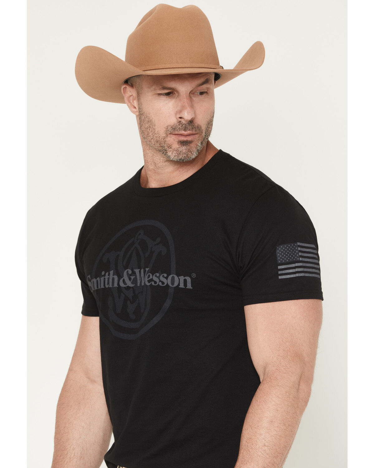 Image #2 - Smith & Wesson Men's Overlay Logo Short Sleeve Graphic T-Shirt, Black, hi-res