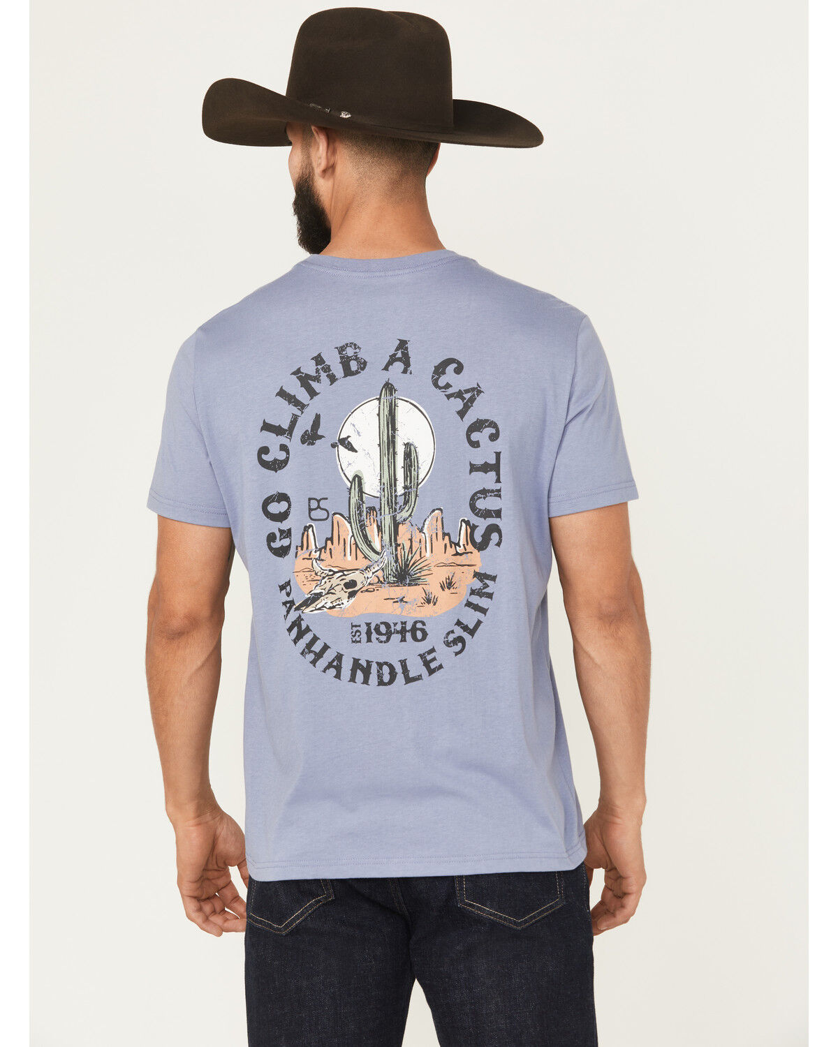 Image #1 - Panhandle Slim Men's Climb A Cactus Short Sleeve Graphic T-Shirt, Indigo, hi-res