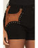Image #2 - Rock & Roll Denim Women's Faux Suede High Rise Studded Shorts, Black, hi-res