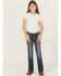 Image #3 - Grace In LA Girls' Floral Steerhead Embroidered Dark Wash Bootcut Stretch Denim Jeans, Medium Wash, hi-res