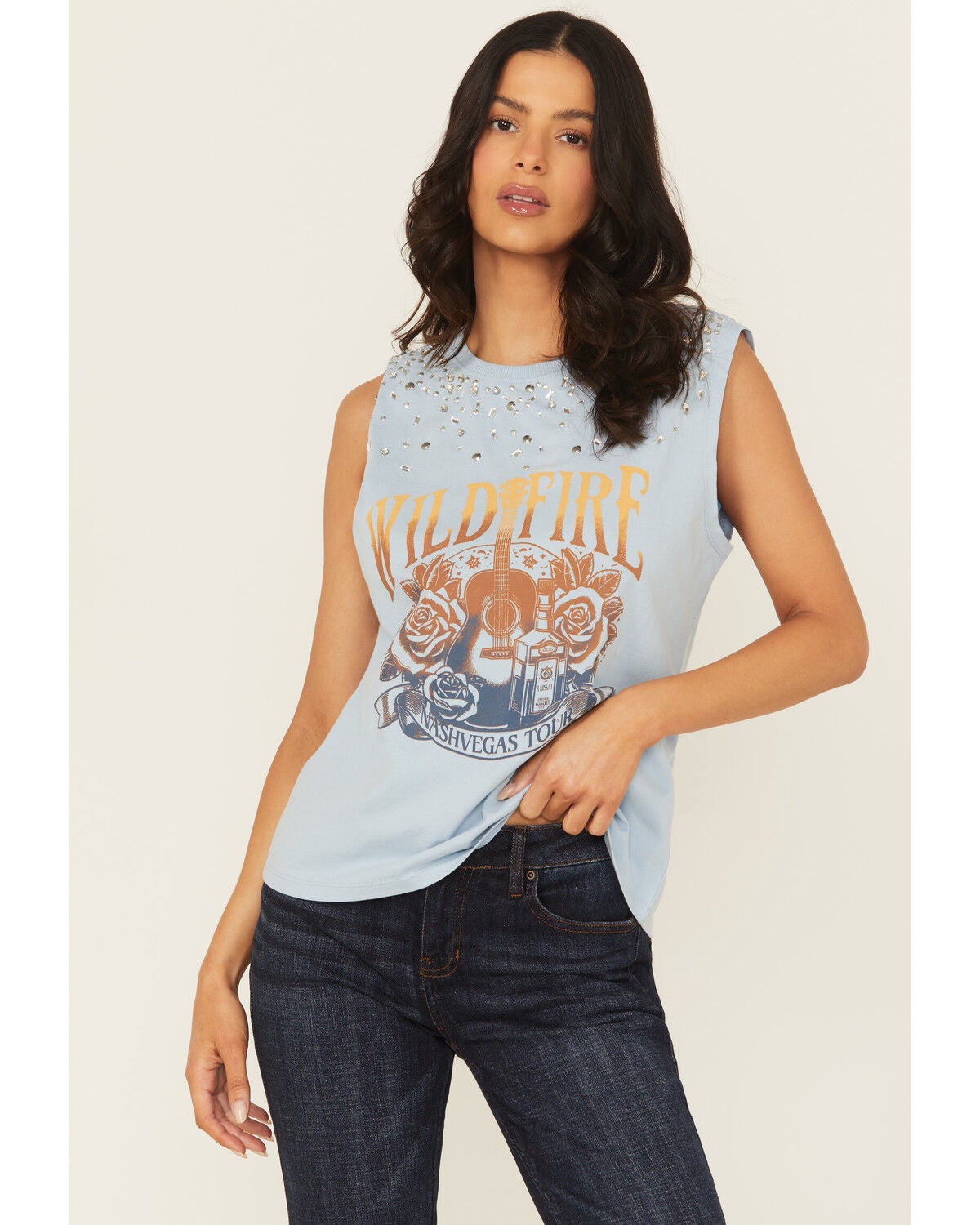 Idyllwind Women's Wild Fire Embellished Sleeveless Graphic Tank, Light Blue, hi-res