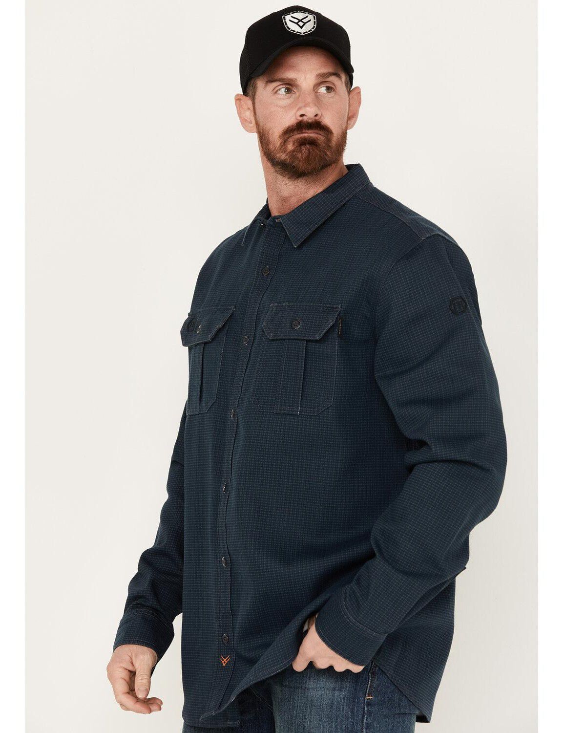 Image #2 - Hawx Men's FR Plaid Print Long Sleeve Button-Down Work Shirt - Big & Tall, Blue, hi-res