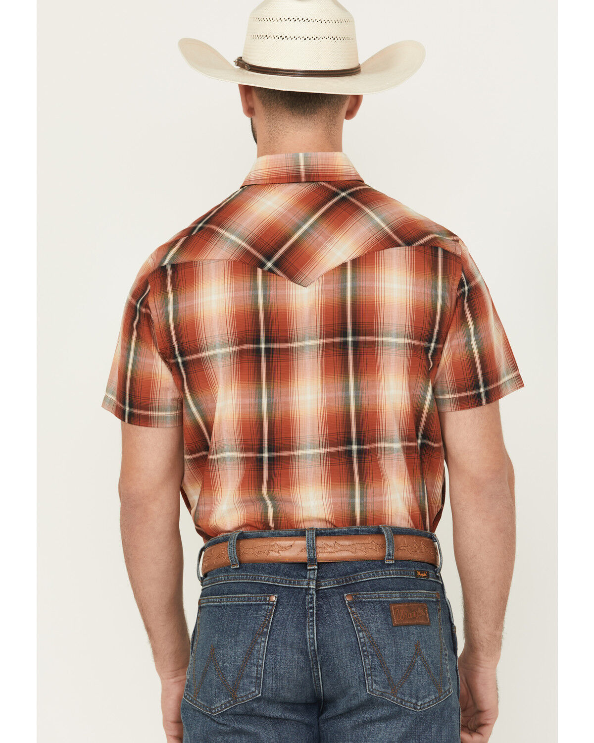 Image #4 - Pendleton Men's Frontier Plaid Print Short Sleeve Snap Stretch Western Shirt, Brick Red, hi-res