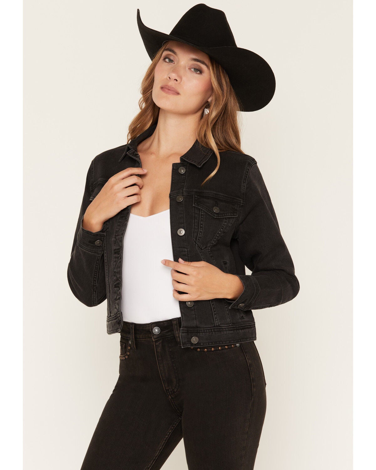 Shyanne Women's Wynona Button-Down Trucker Jacket, Black, hi-res