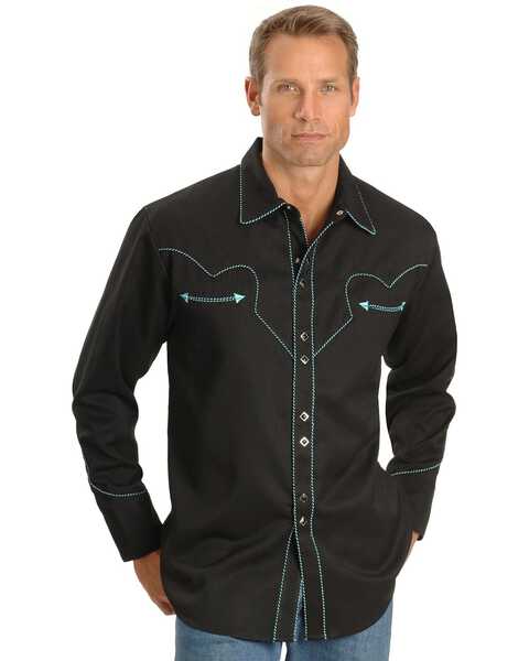 Image #1 - Scully Men's Vintage Long Sleeve Western Shirt, Black, hi-res