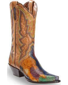 Dan Post Women's Painted Belly Python Triad Cowgirl Boots - Snip Toe, Multi, hi-res