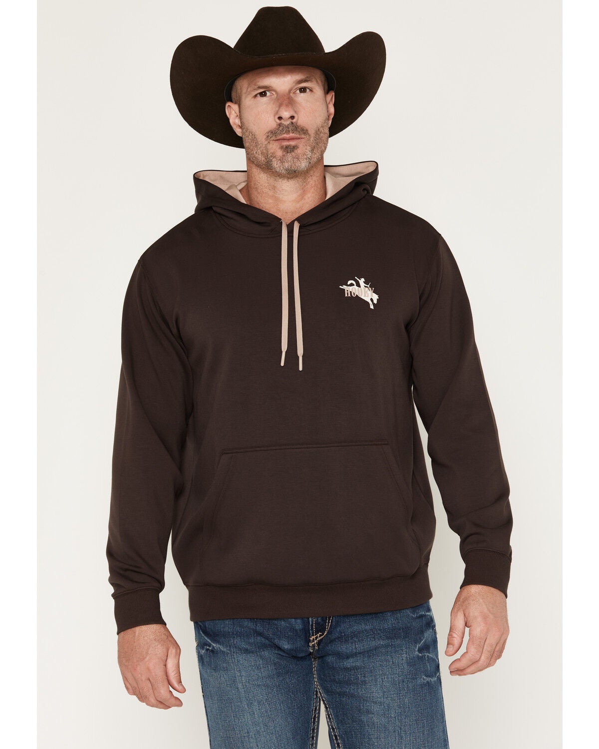 Image #1 - Hooey Men's Boot Barn Exclusive Wild Ride Hooded Sweatshirt, Dark Brown, hi-res