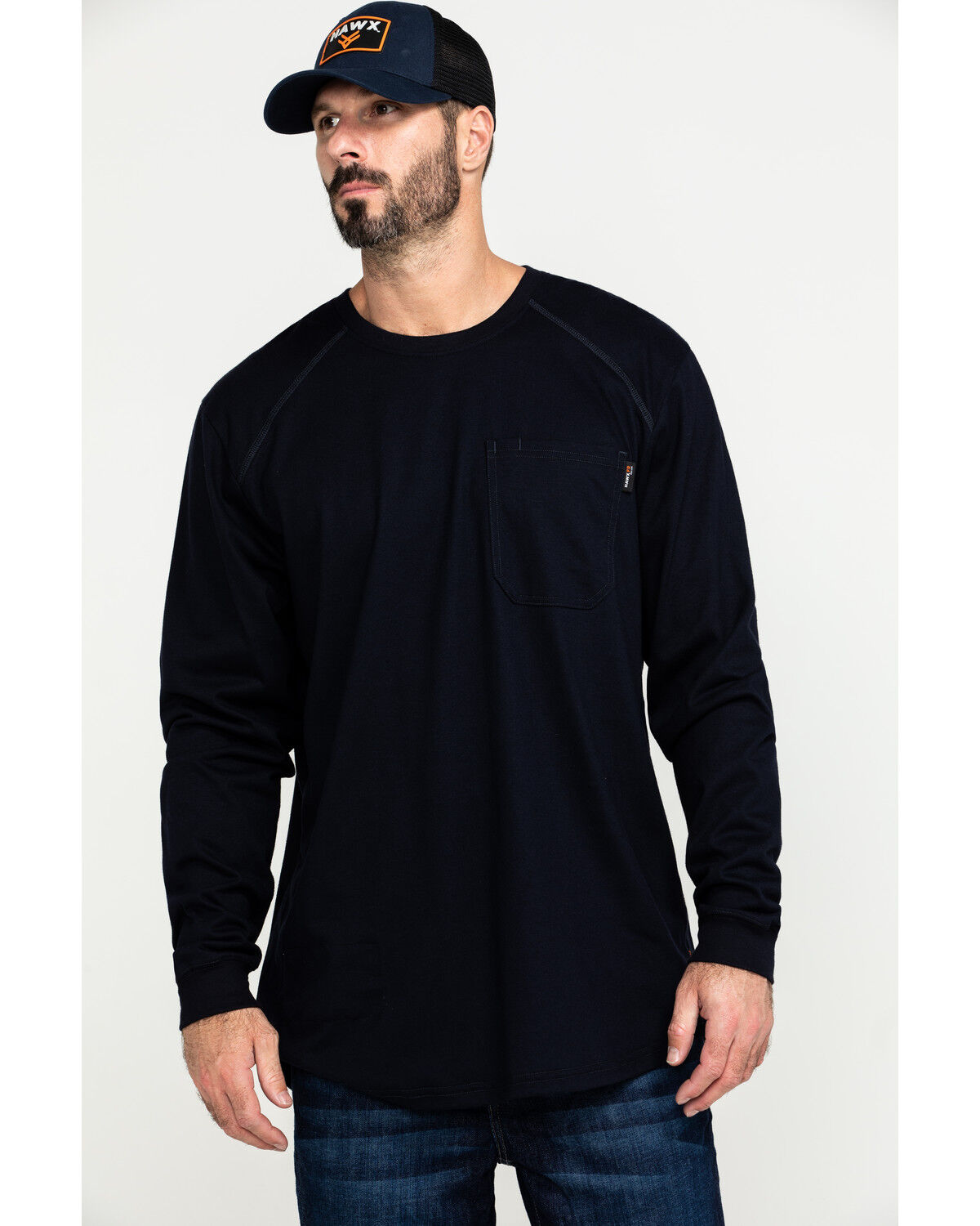 Image #1 - Hawx Men's FR Pocket Long Sleeve Work T-Shirt - Tall, Navy, hi-res