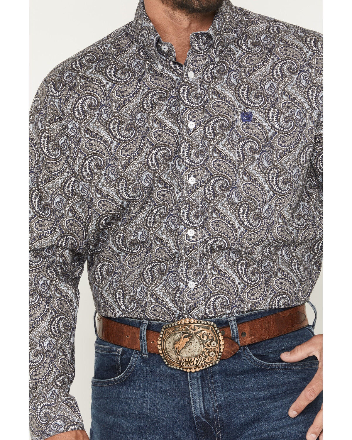 Image #3 - Cinch Men's Paisley Print Long Button-Down Western Shirt, Purple, hi-res