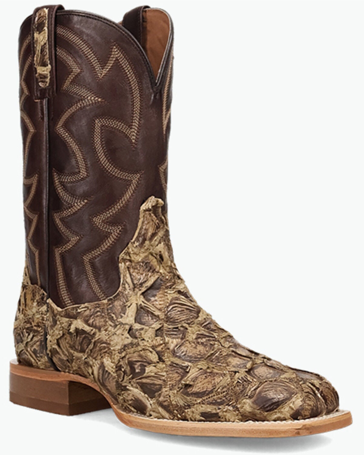 Dan Post Men's Exotic Pirarucu Western Boots - Broad Square Toe, Tan, hi-res