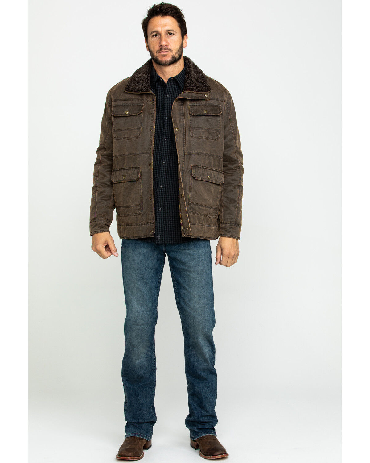 Image #6 - Cripple Creek Men's Enzyme Washed Storm Flap Sherpa Jacket, Chocolate, hi-res