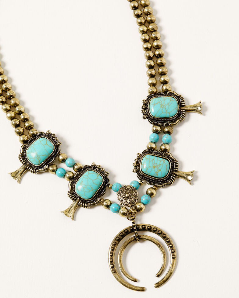 Shyanne Women's Golden Dreamcatcher Squash Blossom Necklace, Gold, hi-res