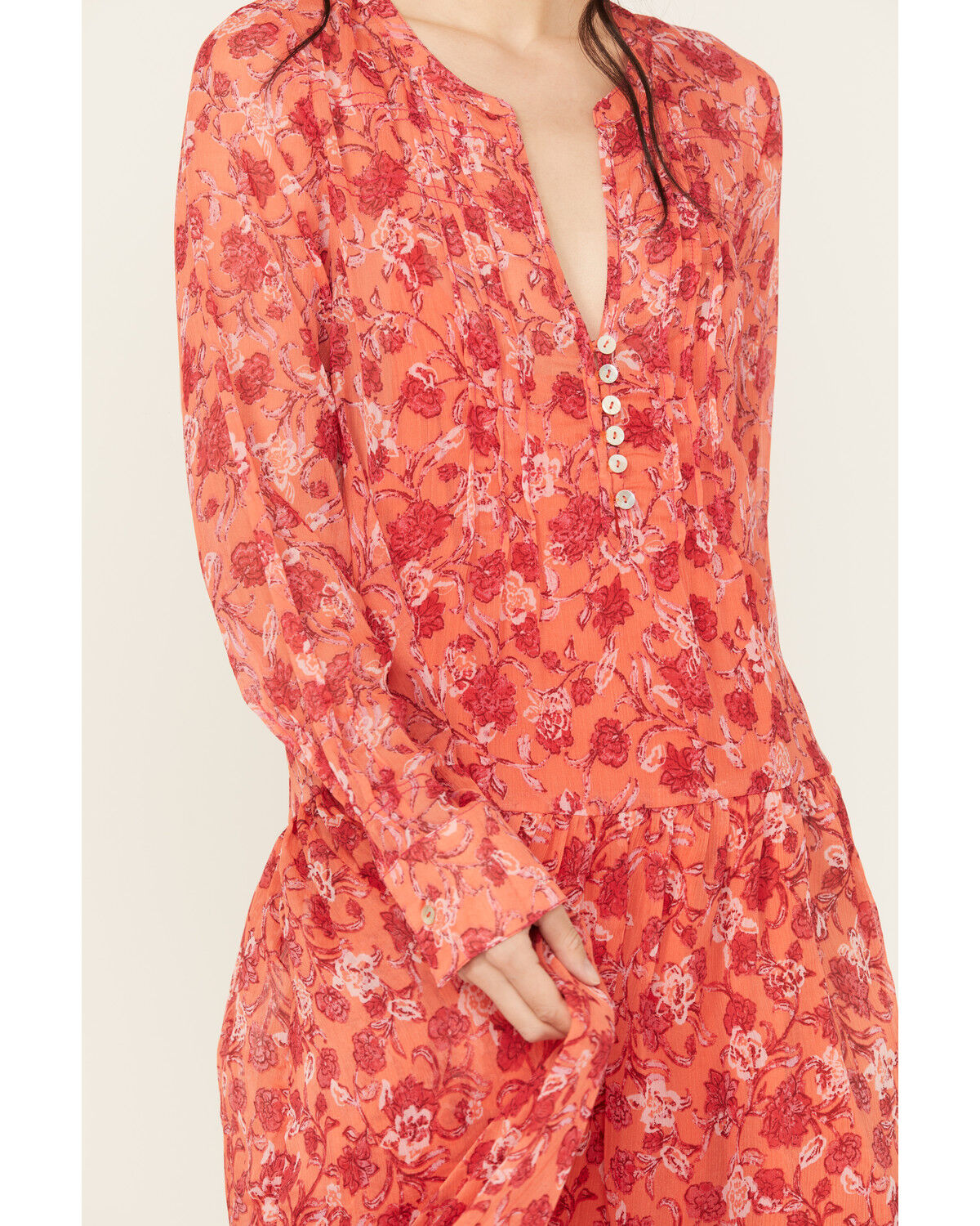Image #3 - Free People Women's See It Through Floral Long Sleeve Maxi Dress, Red, hi-res
