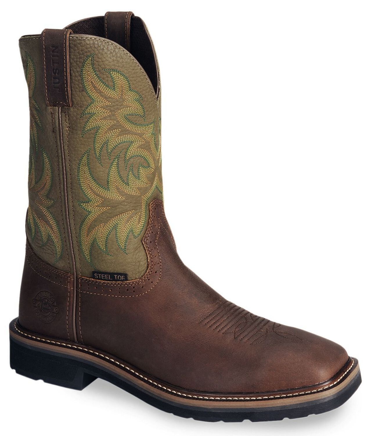 Image #1 - Justin Men's Stampede Driller Brown Work Boots - Steel Toe, , hi-res