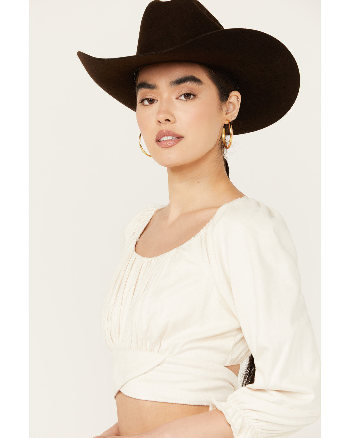 Image #2 - Beyond The Radar Women's Faux Suede Tie Back Top, Ivory, hi-res