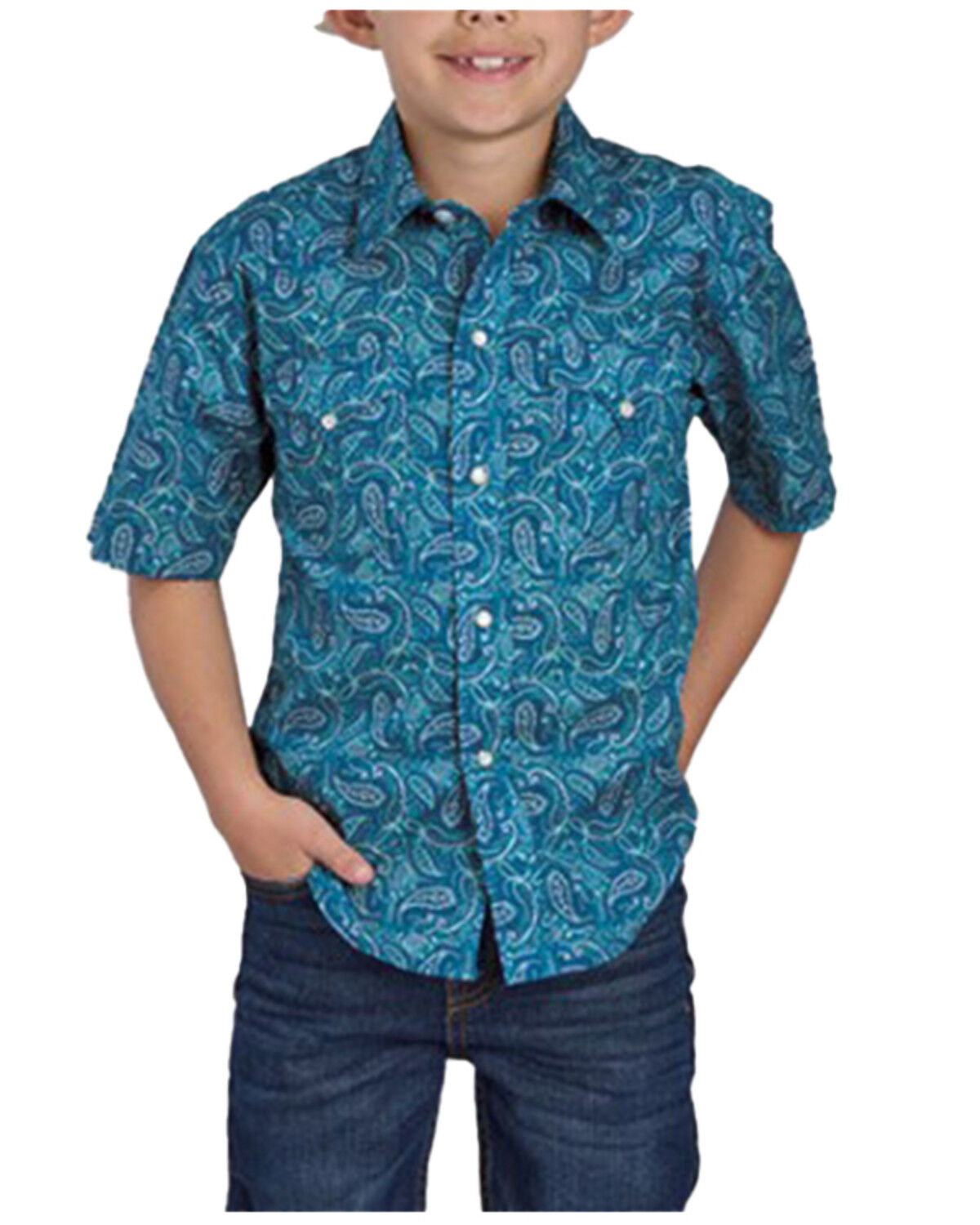 Image #1 - Roper Boys' Paisley Print Short Sleeve Snap Western Shirt, , hi-res