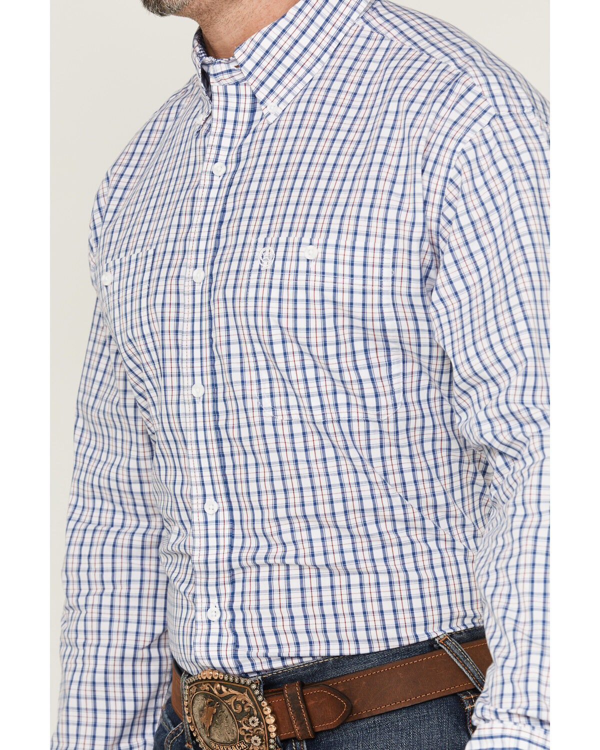 Image #3 - Wrangler Men's Plaid Print Long Sleeve Button-Down Stretch Western Shirt, Blue, hi-res